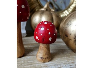 Červeno-hnědá dřevěná dekorace muchomůrka Mushroom S - Ø 5*8 cm