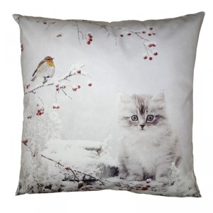 Zimní sametový povlak na polštář s koťátkem Cat - 45*45 cm