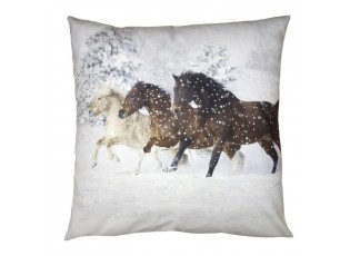 Zimní sametový povlak na polštář s koňmi Horses - 45*45 cm