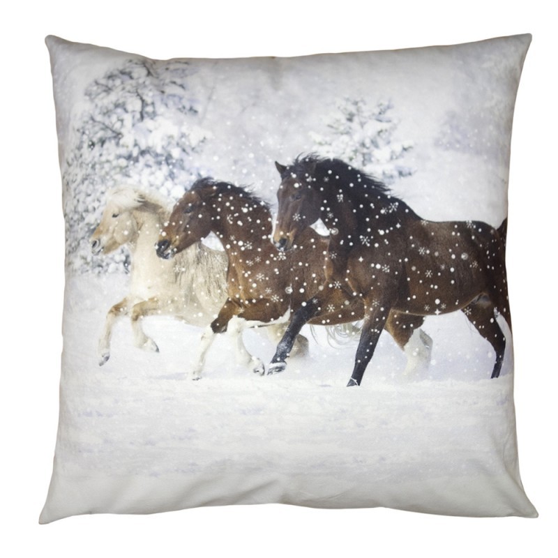 Zimní sametový povlak na polštář s koňmi Horses - 45*45 cm Clayre & Eef
