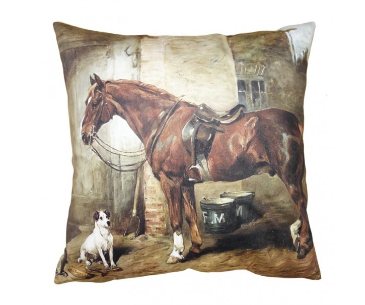 Sametový povlak na polštář s koněm ve stáji Horse - 45*45 cm