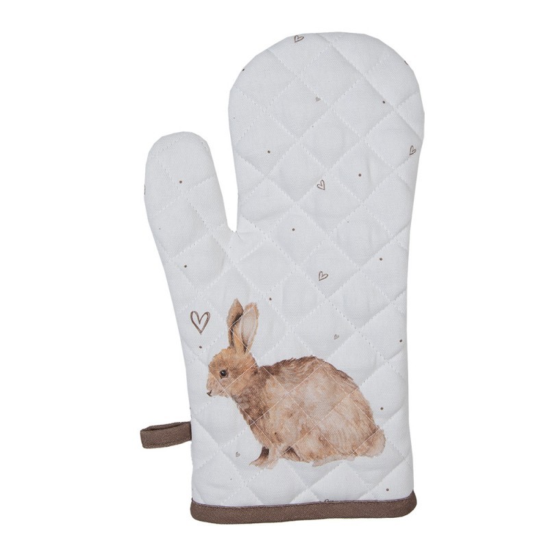 Bavlněná dětská chňapka - rukavice s motivem králíčka a srdíček Bunnies in Love - 12*21 cm Clayre & Eef
