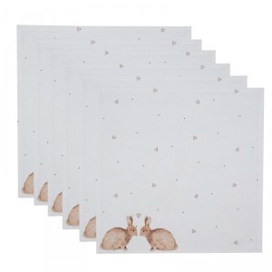 6ks bavlněné ubrousky s motivem králíčků a srdíček Bunnies in Love - 40*40cm