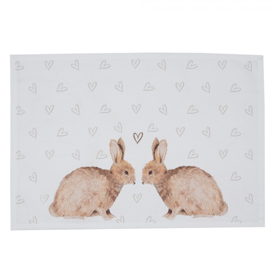 6ks bavlněné prostírání s motivem králíčků a srdíček Bunnies in Love - 48*33cm Clayre & Eef