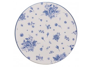 Bílý servírovací talíř s modrými růžičkami Blue Rose Blooming - Ø 33*1 cm