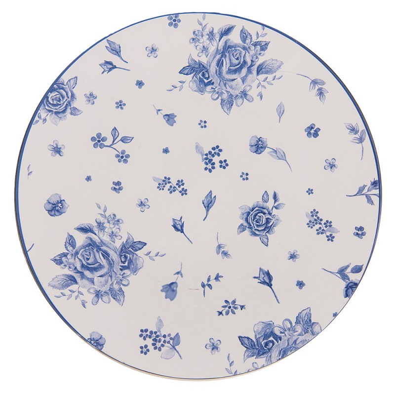 Bílý servírovací talíř s modrými růžičkami Blue Rose Blooming - Ø 33*1 cm Clayre & Eef