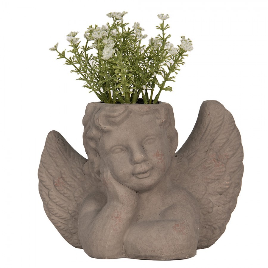 Šedý antik cementový květináč Anděl - 23*13*17cm