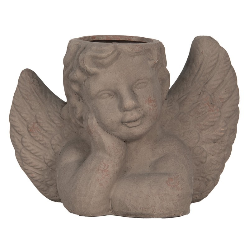 Šedý antik cementový květináč Anděl - 23*13*17cm