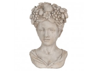 Šedý antik cementový květináč hlava ženy s květy - 22*21*35 cm