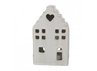 Béžový porcelánový domek svícen na čajovou svíčku Christmas House L - 10*9*17 cm