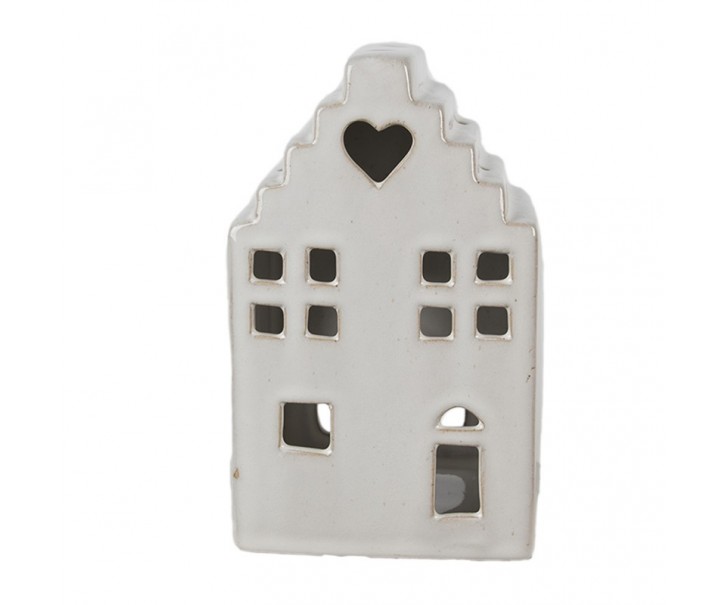 Béžový porcelánový domek svícen na čajovou svíčku Christmas House L - 10*9*17 cm