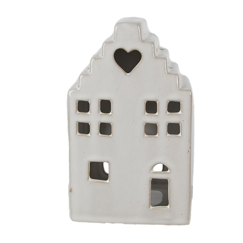 Béžový porcelánový domek svícen na čajovou svíčku Christmas House L - 10*9*17 cm
