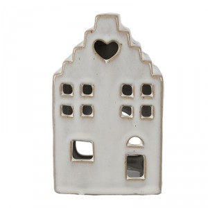 Béžový porcelánový domek svícen na čajovou svíčku Christmas House M - 9*7*14 cm