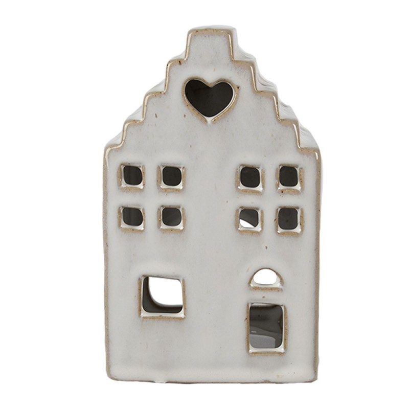 Béžový porcelánový domek svícen na čajovou svíčku Christmas House M - 9*7*14 cm