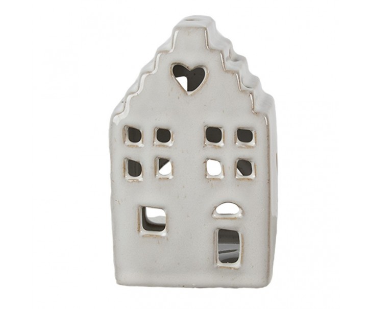 Béžový porcelánový domek svícen na čajovou svíčku Christmas House S - 7*6*11 cm