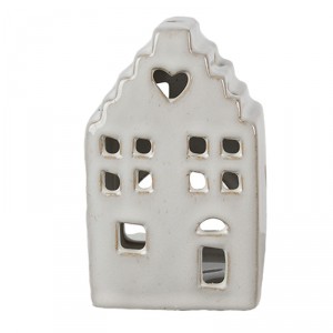 Béžový porcelánový domek svícen na čajovou svíčku Christmas House S - 7*6*11 cm