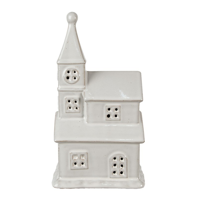 Béžový dekorativní porcelánový kostel s Led světýlky Christmas House - 13*9*23 cm Clayre & Eef