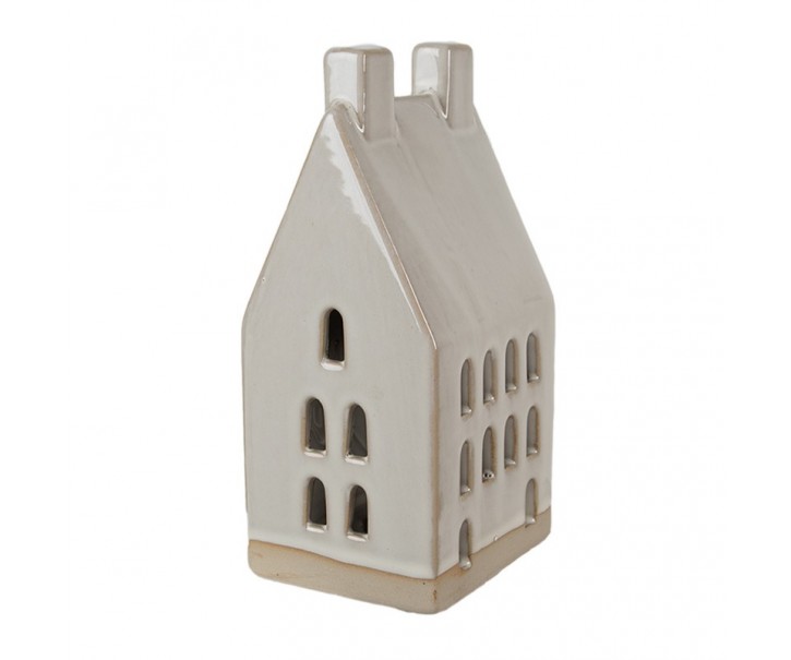 Béžová dekorace porcelánový domek s Led světýlky Christmas House M - 8*6*15 cm