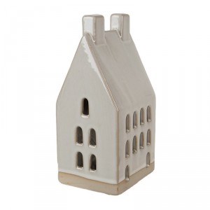 Béžová dekorace porcelánový domek s Led světýlky Christmas House M - 8*6*15 cm