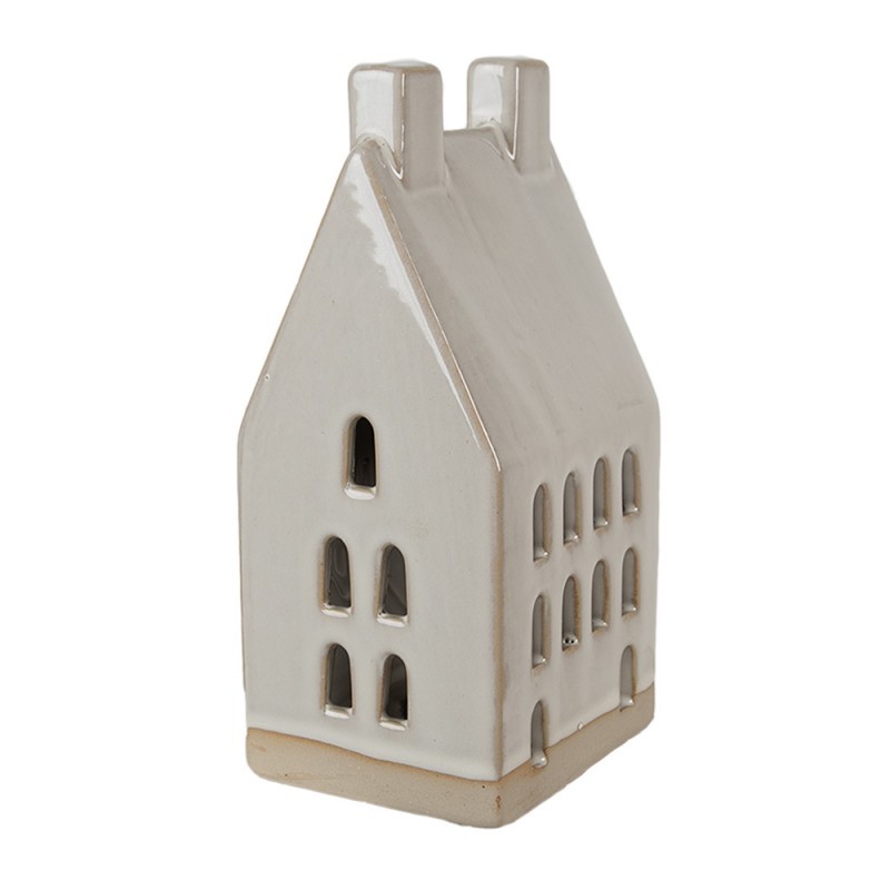 Béžová dekorace porcelánový domek s Led světýlky Christmas House M - 8*6*15 cm