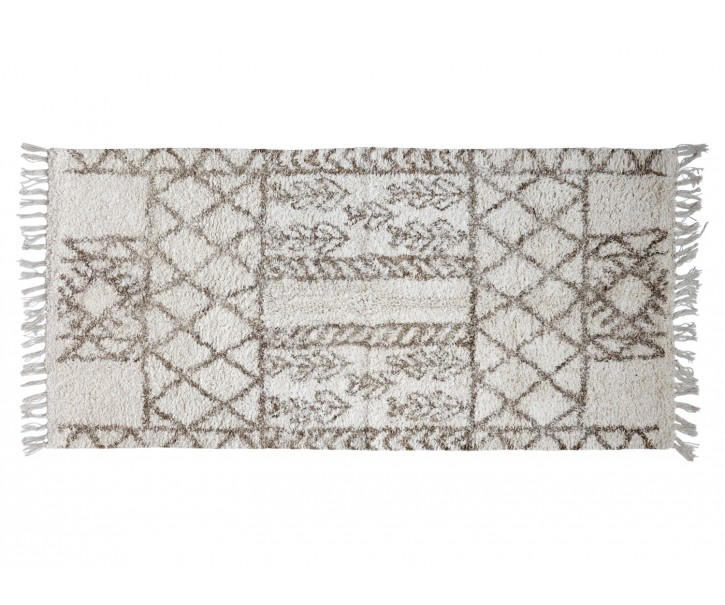 Béžový bavlněný koberec s ornamenty a třásněmi Morroccan - 150*70cm