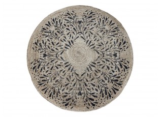 Přírodní kulatý jutový koberec s černými listy Gillia - Ø160 cm