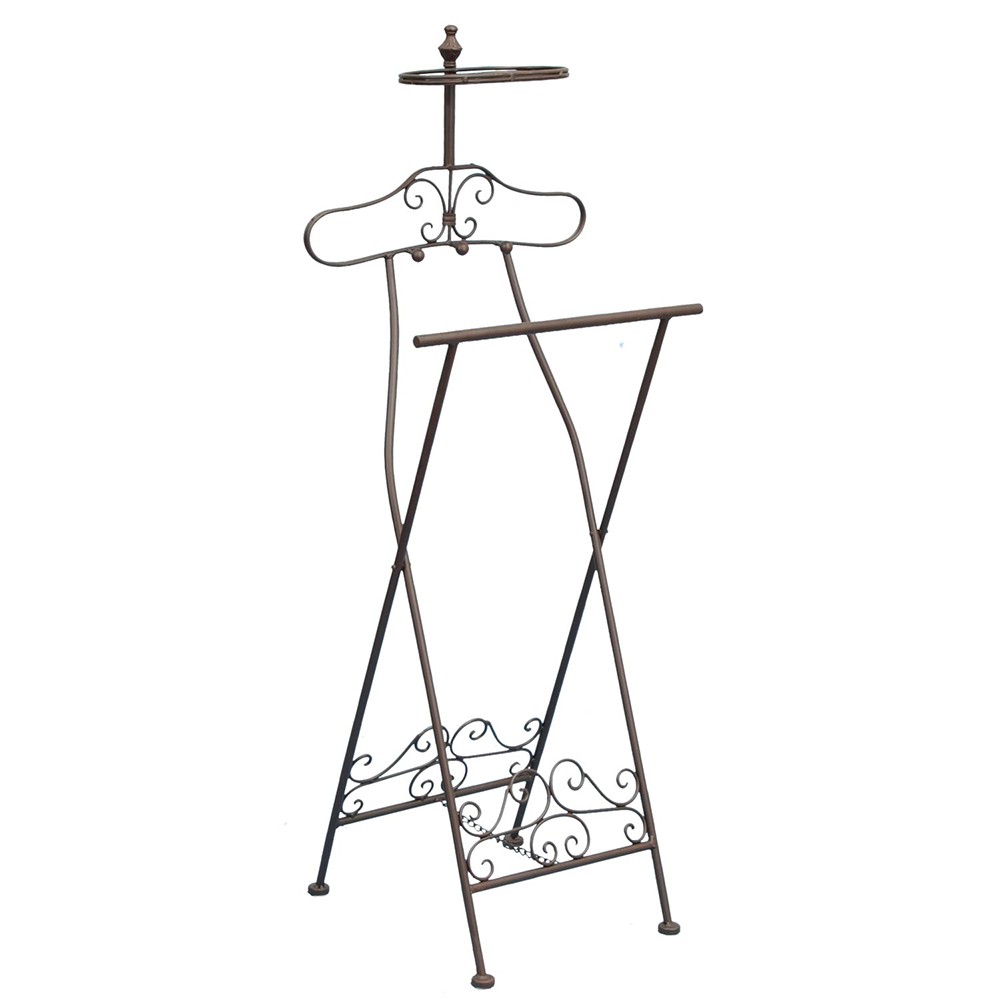 Hnědý antik kovový němý sluha / stojan na oblečení Dressboy - 46*41*121 cm