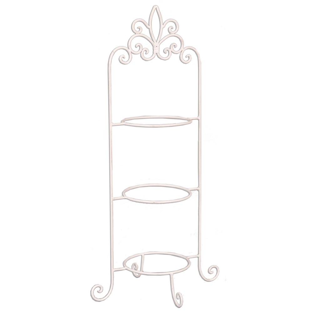 Bílý antik kovový stojan na 3 talíře Etagere - 38*30*77 cm