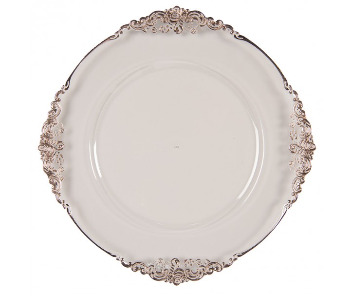 Transparentní servírovací talíř s měděným okrajem a zdobením - Ø 35*2 cm