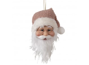 Závěsná dekorace hlava Santa s růžovou čepicí - 10*9*28 cm