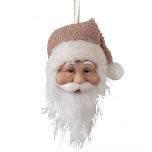 Závěsná dekorace hlava Santa s růžovou čepicí - 10*9*28 cm
