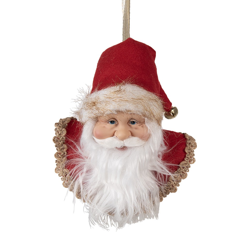 Závěsná dekorace hlava Santa s červenou čepicí - 10*9*28 cm Clayre & Eef
