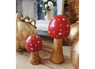 Červeno-hnědá dřevěná dekorace muchomůrka Mushroom M - Ø 6*13 cm