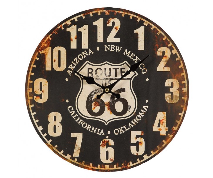 Černé antik nástěnné hodiny Route 66 – Ø 28*3cm/ 1*AA