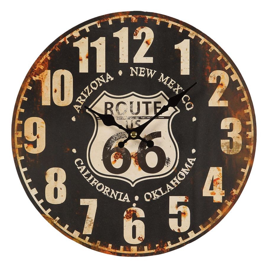 Černé antik nástěnné hodiny Route 66 – Ø 28*3cm/ 1*AA Ambiente