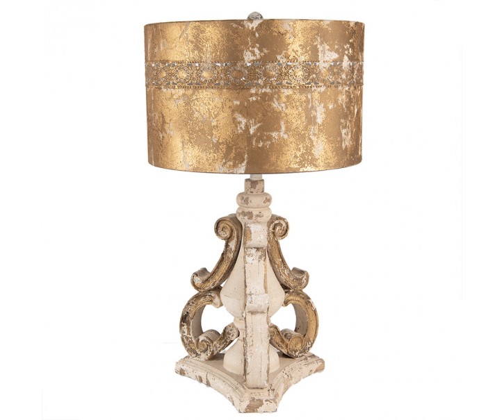 Béžovo - zlatá dřevěná stolní lampa Brocante Look - Ø 40*70 cm E27/max 1*60W