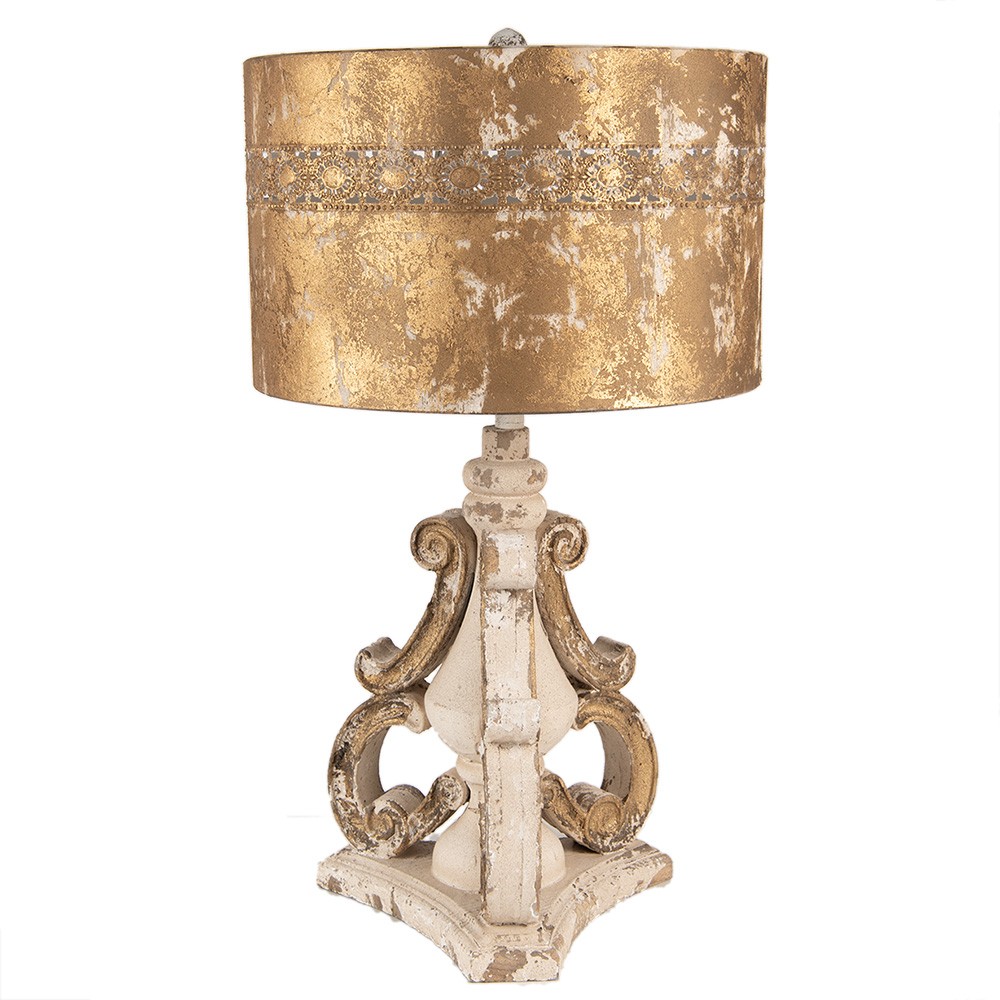 Béžovo - zlatá dřevěná stolní lampa Brocante Look - Ø 40*70 cm E27/max 1*60W Clayre & Eef