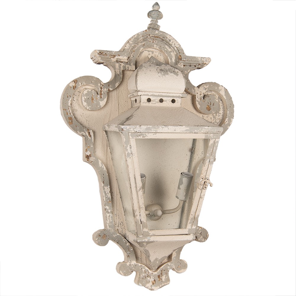 Béžovo - šedá dřevěná nástěnná lampa Brocante Look - 43*16*68 cm E14/max 2*25W Clayre & Eef