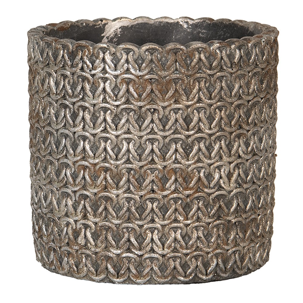Šedý cementový obal na květináč s drátěnými oky M - Ø 15*14 cm