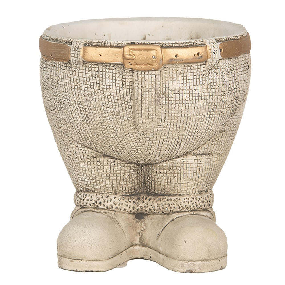 Šedý antik cementový květináč  kalhoty s páskem - Ø 15*17 cm Clayre & Eef