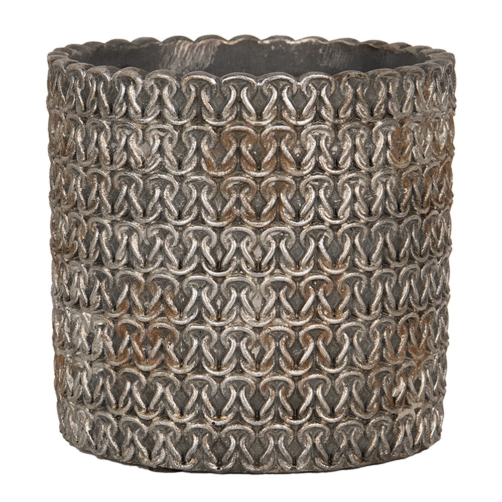 Šedý cementový obal na květináč s drátěnými oky - Ø 18*17 cm