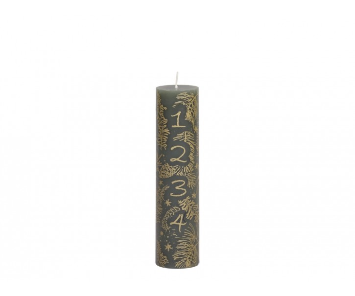 Zeleno - zlatá adventní svíčka s čísly 1- 4 Advent Candle - Ø 5*20cm / 48h