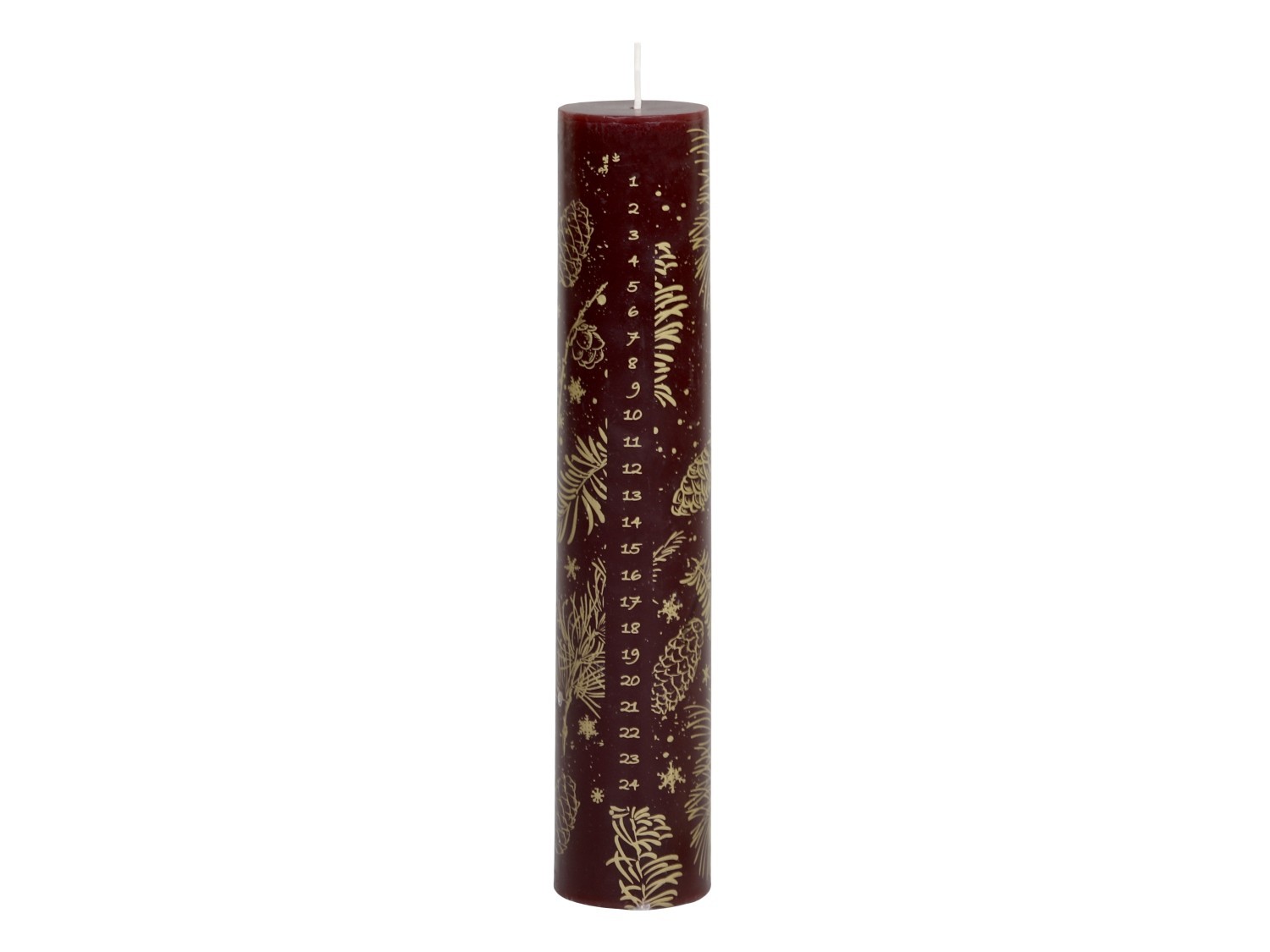 Červeno - zlatá adventní svíčka s čísly 1-24 Advent Candle - Ø 5*25cm / 60h Chic Antique