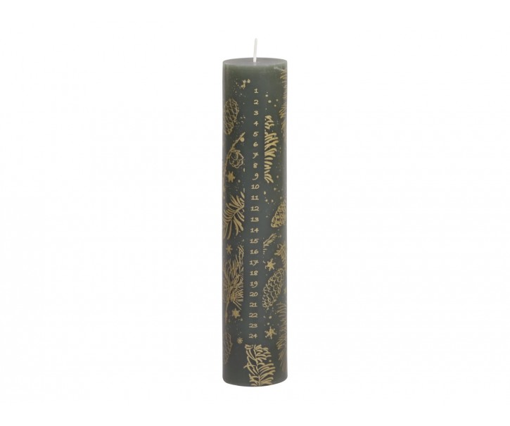 Zeleno - zlatá adventní svíčka s čísly 1-24 Advent Candle - Ø 5*25cm / 60h