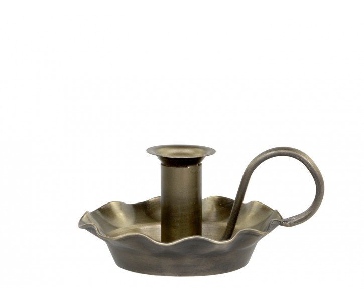 Bronzový antik kovový svícen s držadlem - 15*13*7cm
