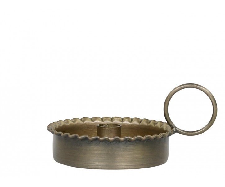 Bronzový antik kovový svícen s držadlem - Ø 9*5cm