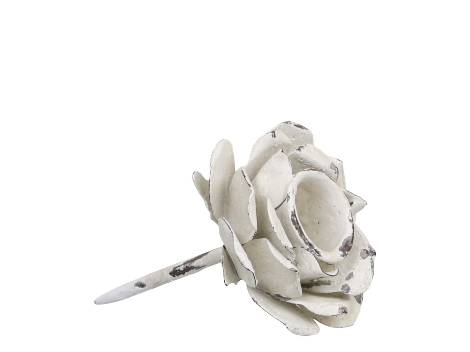 Krémový antik zapichovací svícen ve tvaru květu na úzkou svíčku na věnec - Ø 6*10cm Chic Antique