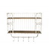Krémová antik kovová nástěnná polička s háčky Old Shelf - 52*20*45 cm Barva: bílo-krémová antik Materiál: borové dřevo, kov