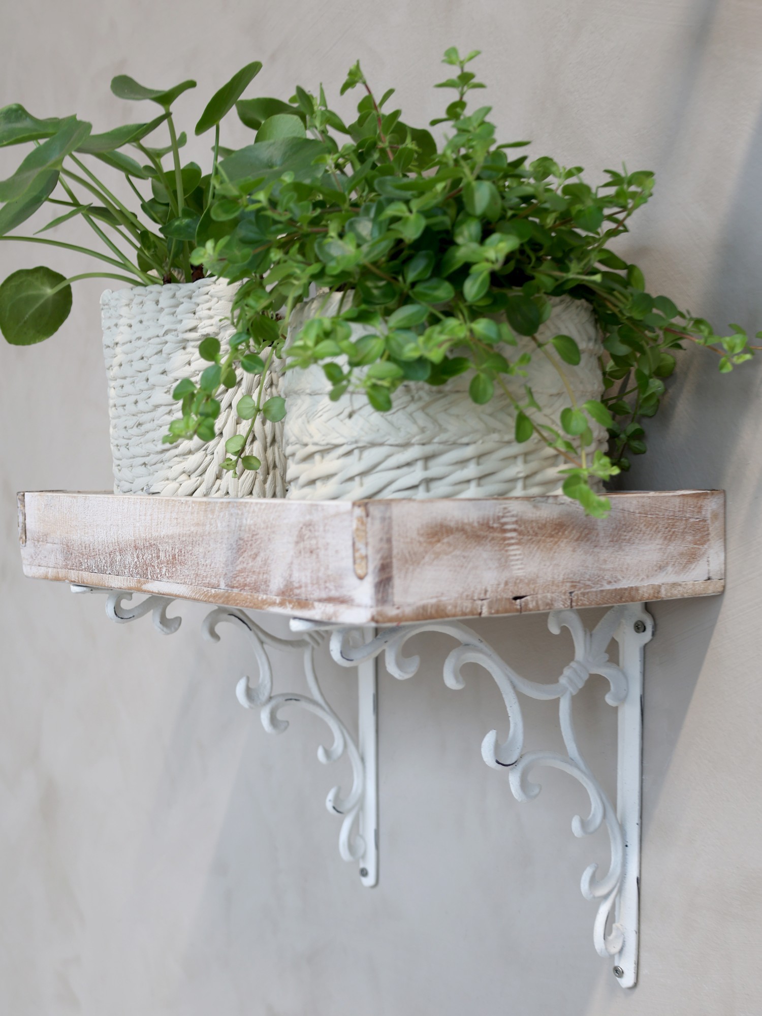 Krémová antik litinová konzole s ornamentem - 25*4*25 cm