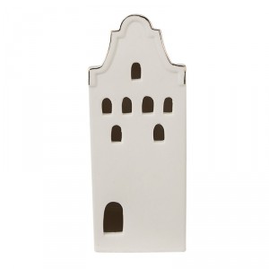 Béžová dekorace porcelánový domek s Led světýlky Christmas House M - 7*6*16 cm